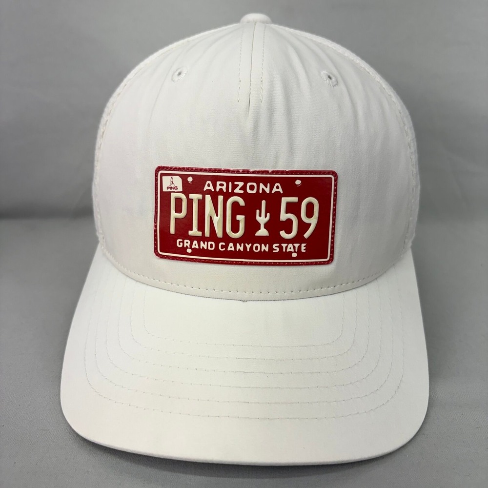 Ping Hat Arizona License Plate Golf Snapback Mens OSFM White Trucker Cap
